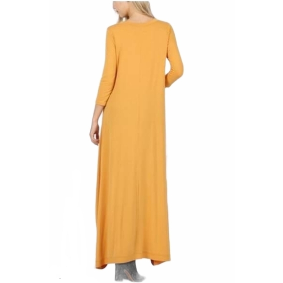 Zenana Outfitters Hi-Low Long Tunic Top Duster 3/4 Sleeve Mustard Yellow - Picture 3 of 7